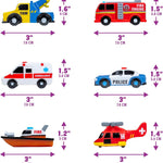 Tub Works Emergency Cars Light Up Bath Toys, 6 Pack, Water-Activated Lights, Soft and Squeezable