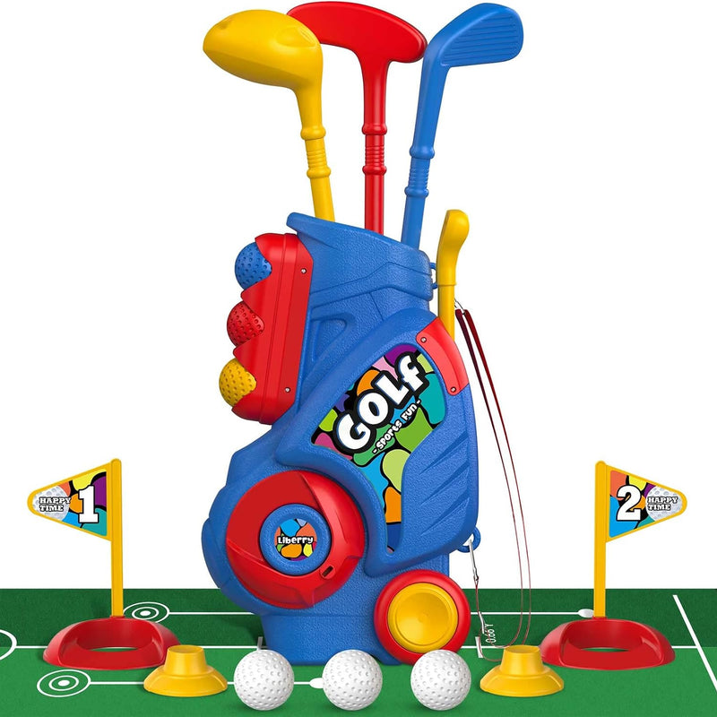 Liberry Toddler Golf Clubs Set Toy for 1 2 3 4 Years Old Girls Boys, Pink | Upgraded Kids Golf Cart, Shoulder Strap Design, Indoor and Outdoor Sports Game, Birthday Gifts for Baby