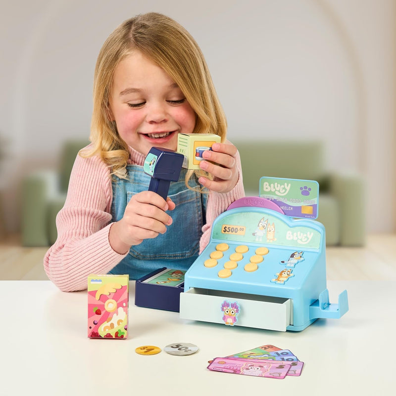 Bluey Cash Register Playset with Scanner, Toy Credit Card, and Dollar Bucks for Kids, Ages 3+