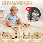 joyreal wooden montessori toys for toddlers sensory activity board with led lights music box locks