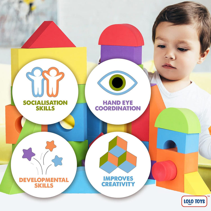 LOLO TOYS Large Building Foam Blocks - Giant Jumbo Big Blocks for Toddlers (30 Pieces)