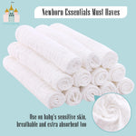Cute Castle 12 Pack Muslin Burp Cloths for Baby - Ultra-Soft 100% Cotton Baby Washcloths - Large 20'' by 10'' Super Absorbent Milk Spit Up Rags - Burpy Cloths for Unisex, Boy, Girl - White
