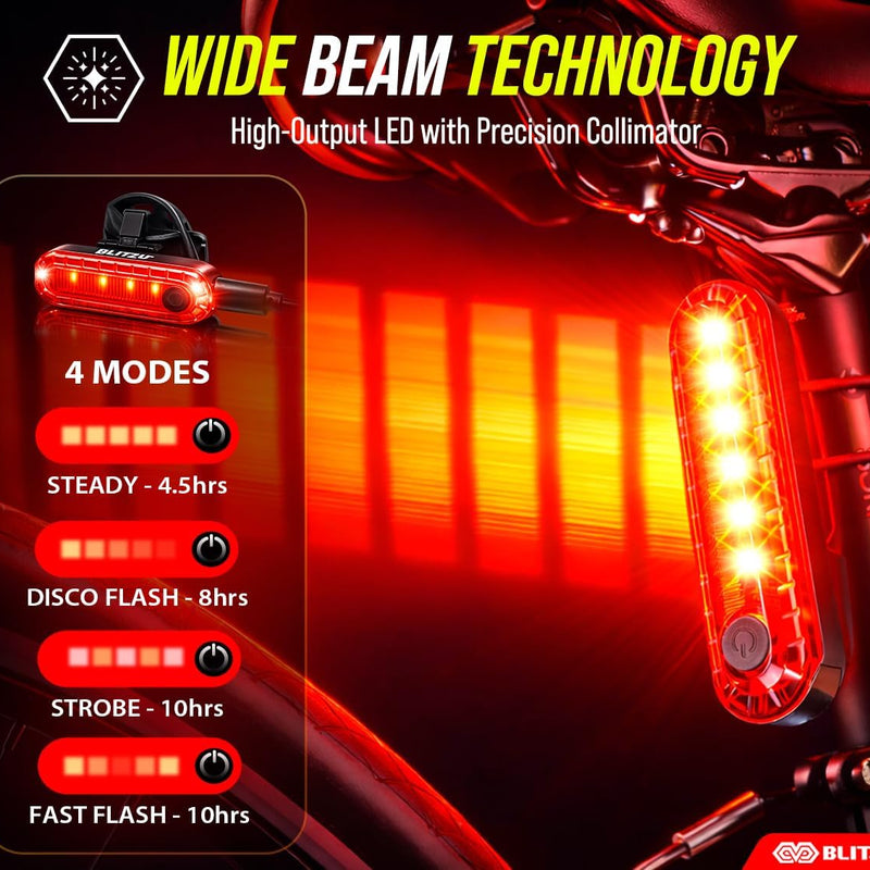 BLITZU USB-C Rechargeable Bike Tail Light 2 Pack Bright Bicycle Rear Cycling Safety Flashlight