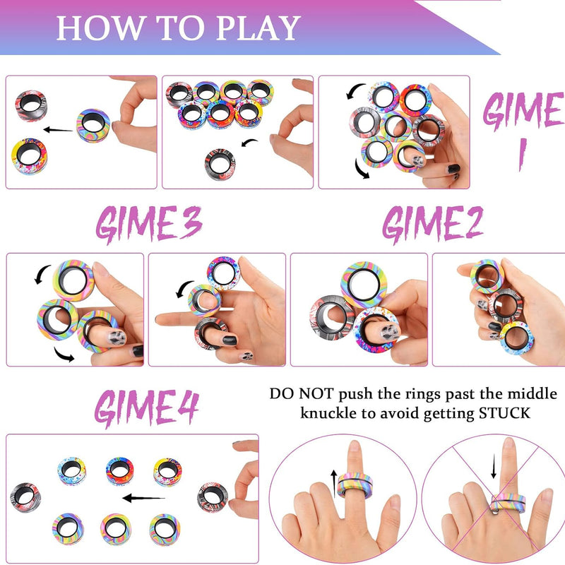 Cevioce 9Pcs Magnetic Rings Fidget Toys Adults Teens Boys ADHD Anxiety Magnetic Fidgets for Kids Fidget Spinner Rings for Relief Gifts for Kids 8+ Year Old Easter Basket Stuffers