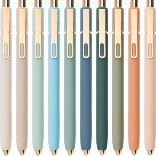 Linbsunne Gel Pens Black Ink Pens for Office 0.5mm Fine Point Pen Smooth Writing Retractable (Metal gold clip-10 pcs)