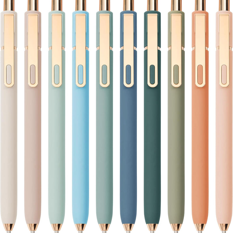 Linbsunne Gel Pens Black Ink Pens for Office 0.5mm Fine Point Pen Smooth Writing Retractable (Metal gold clip-10 pcs)