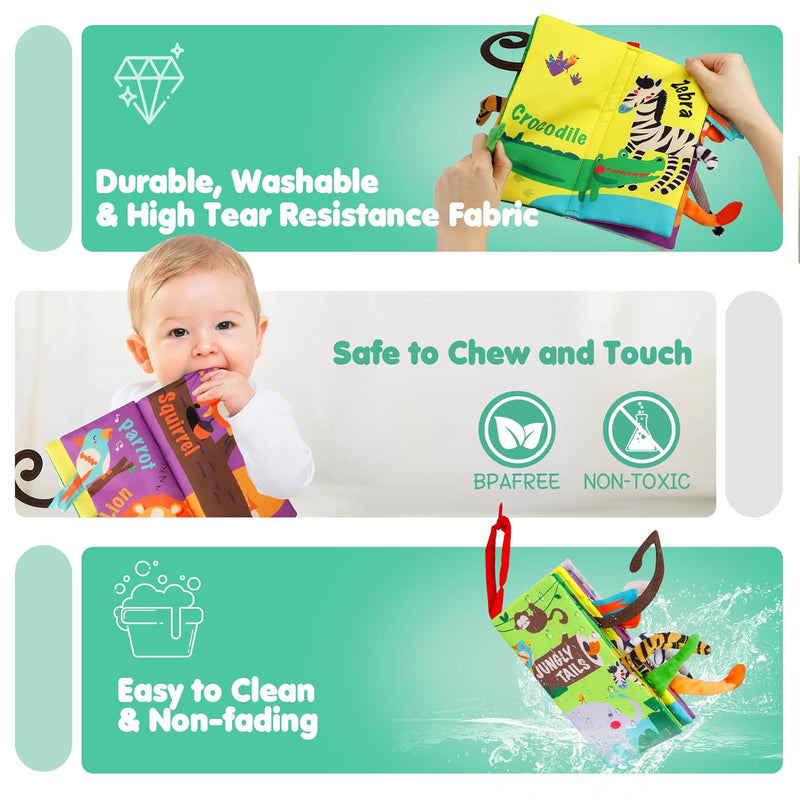 beiens baby books toys, touch and feel crinkle cloth book for infant 0-12 months, early development interactive stroller soft toys