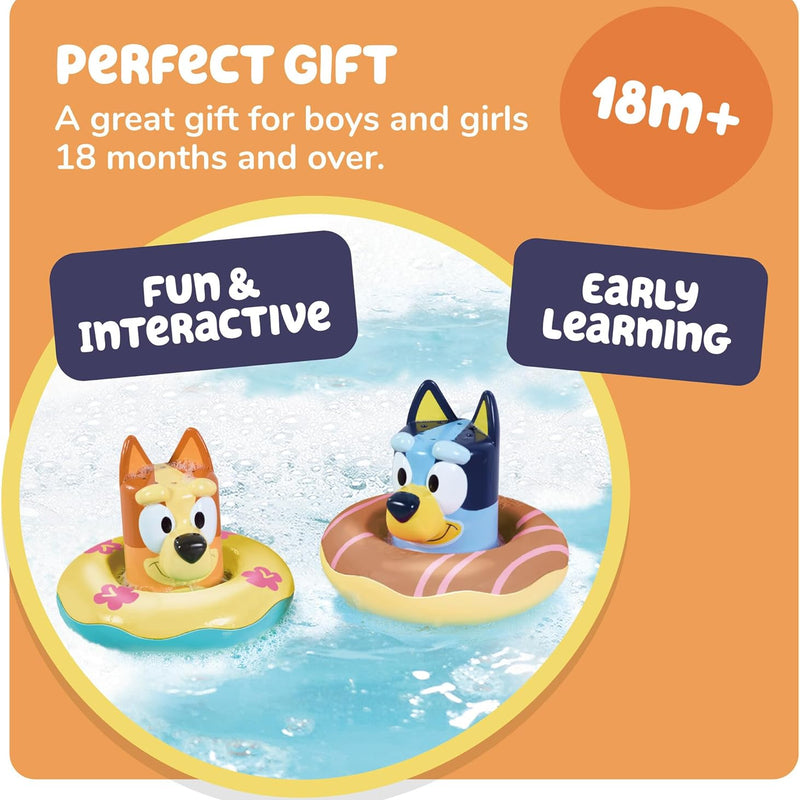 TOMY Toomies Splash & Float Bingo and Bluey Water Toys - 2-in-1 Toddler Bath & Pool Play Set with Pour Cups & Water Wheels