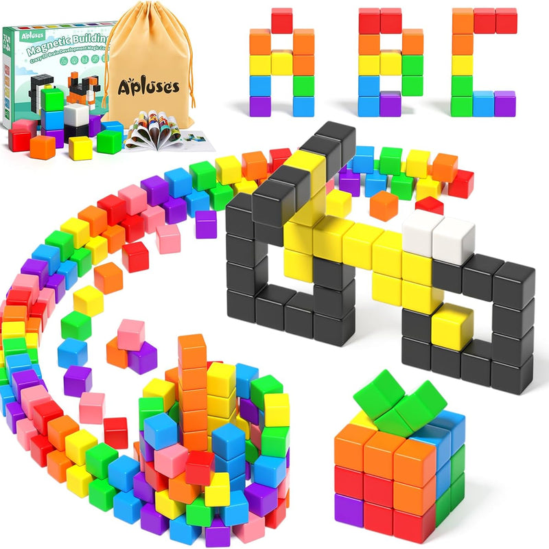 Apluses 54 PCS Magnetic Blocks, Magnetic Building Blocks for Toddlers 3+, Montessori Toys, Magnet Cubes, Preschool STEM Educational Sensory Magnet Toys for Kids Ages 3-5 Year Old Boys and Girls