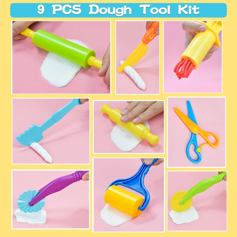 LCY WEDSHI Dough Tool Set for Kids, 9-Piece Plastic Dough Accessories Kit for Ages 4-8, Safety Scissors and Rollers Included