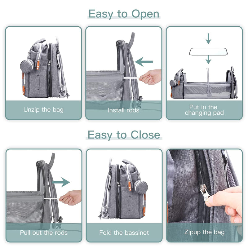 ISMGN Diaper Bag Backpack with Changing Station, Baby Bag for Mom, Grey | Baby Diaper Bag, Large Diaper Bag Backpack, Baby Bags for Boys Girls, Mens Diaper Bag, Diaper Backpack for Women