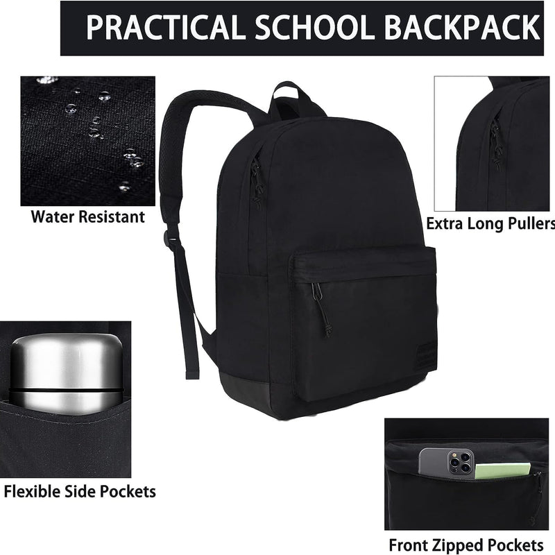 SUPACOOL Casual Laptop Backpack for Men and Women, Work backpack, Black Backpacks, College School Backpack for Boys and Girls, Lightweight Travel Back Pack(Black)