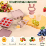 Baby Breastmilk Popsicle Molds & Baby Fruit Feeder (4 Pack), Infant Food Freezer Tray Storage Containers, Silicone Teething Pacifier Feeder and Teether for Babies（Pink&Purple）