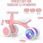 Umatoll Colorful Lighting Baby Balance Bike with Adjustable Seat for 1 Year Old Girl Gifts, First Birthday Gifts