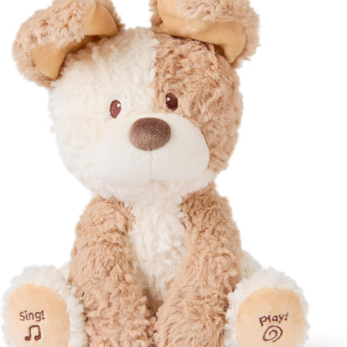 GUND Baby Peeki the Puppy Animated Plush, Singing Stuffed Animal, Sensory Toy for Babies and Toddlers, Plays Peek-a-Boo and Sings, Brown/Cream, 12”