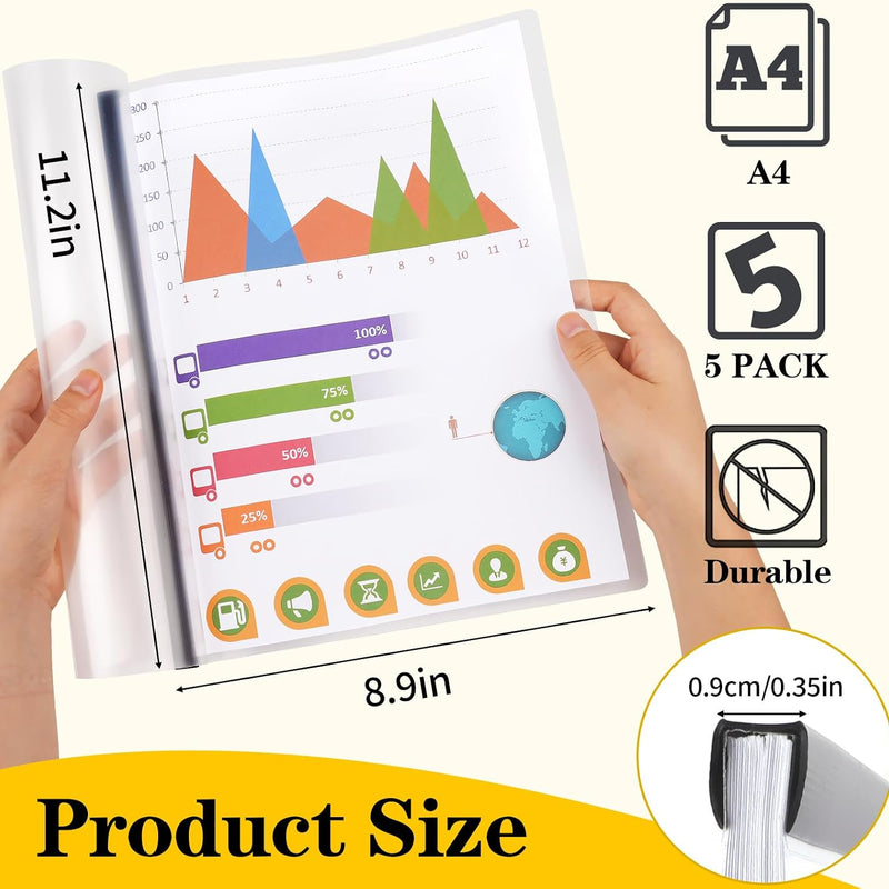 Report Covers with Sliding Bar, Clear Report Covers for A4 and Letter Size Paper, Resume Covers Presentation Folders File Document Binder for School Business, 70 Sheet Capacity