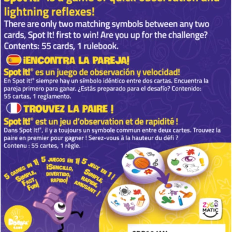 Asmodee Spot It! Classic Card Game 5-in-1 Pocket Eco Edition for quick reflexes and family fun