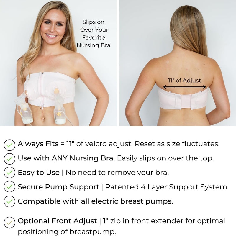 Simple Wishes Pumping Bra Hands Free, Comfortable & Adjustable | Easily Slips On Over Your Go-To Nursing Bra to Pump Hands Free, 2 Fit Sizes, Bra Straps Convert (Strapless, Tank, Halter)