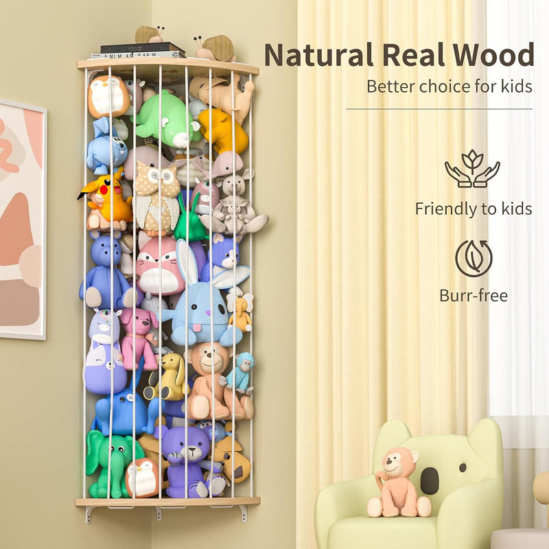 Jtksfcl Stuffed Animal Storage Wood Corner Plush Toys Holder with Star Pattern, Length Adjustable Hanging Stuffed Animal Toy Organizer Shelf for Nursery Play Room Bedroom Kid Room