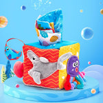 hahaland Baby Tissue Box Toy 6-12 Months Montessori Toys 6 7 8 9 Month Old | Textured Tails, Crinkle Tissues, Squeaky, Mirror, Pull & Hang Ring, Play Silks Sensoy Scarves Soft Baby Gift Busy Travel Toys