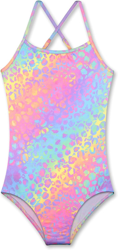 LUOUSE Girls Sparkle Swimsuits Quick Dry Racerback One Piece Hawaiian Beach Swimwear Bathing Suit with Adjustable Strap 5t - 6t