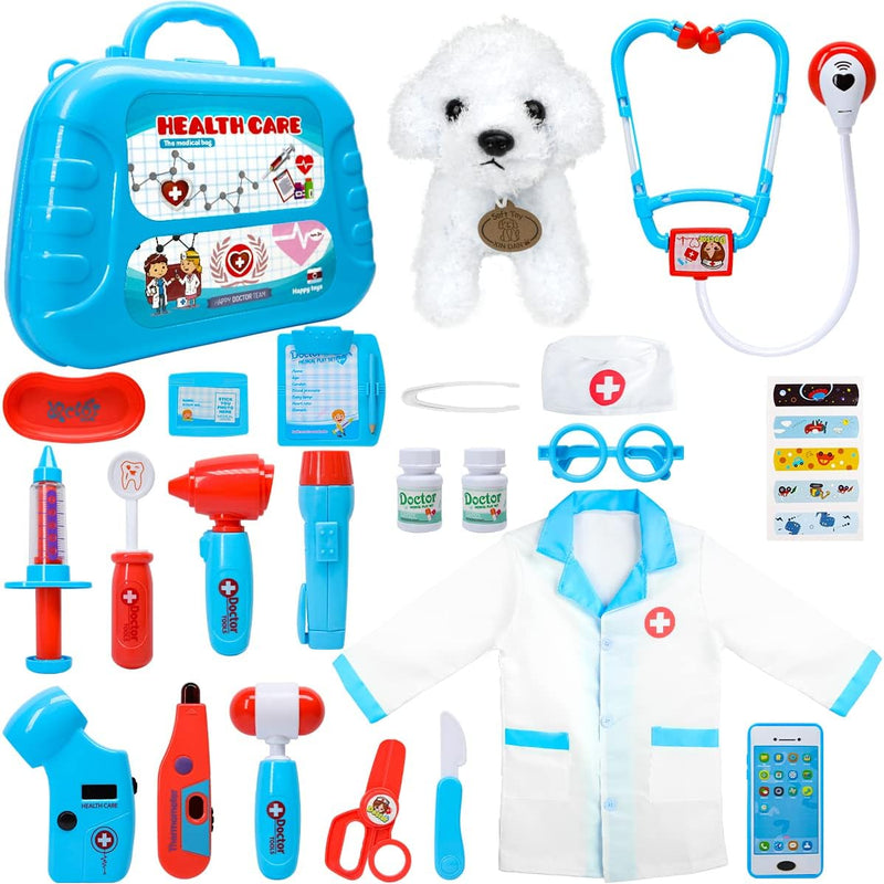 Meland toy doctor kit for girls, pretend play vet dog toys, stethoscope, dress up, 3-6 years old role play