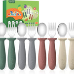 8 Pcs Toddler Utensils Set Kids Silverware with Forks and Spoons | Baby Utensils with Silicone Handle, Anti-Choke Design for Children's Safe Self-Feeding, Food Grade Dishwasher Safe, BPA-Free