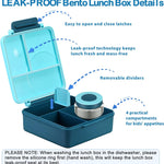 Bento Lunch Box Set for Kids with 8oz Soup Thermo, Leak-Proof Lunch Containers with 4 Compartment, Kids Thermo Hot Food Jar and Insulated Lunch Bag for Kid to School-Blue