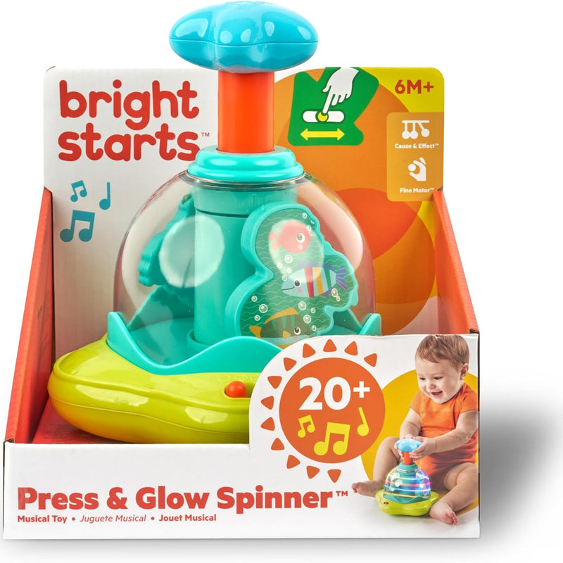 Bright Starts Press & Glow Spinner Cause and Effect Musical Baby Toy, Age 6 Months+