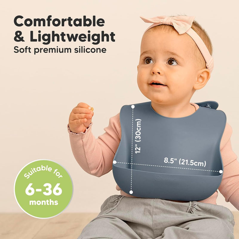 KeaBabies 2-Pack Silicone Bibs for Babies, Toddlers Girl, Boy (Slate) | Sturdy Food-Grade Baby Bibs for Eating, Large Food Catcher, Easy Clean & Put On, Waterproof Baby Feeding Essentials, BPA-Free