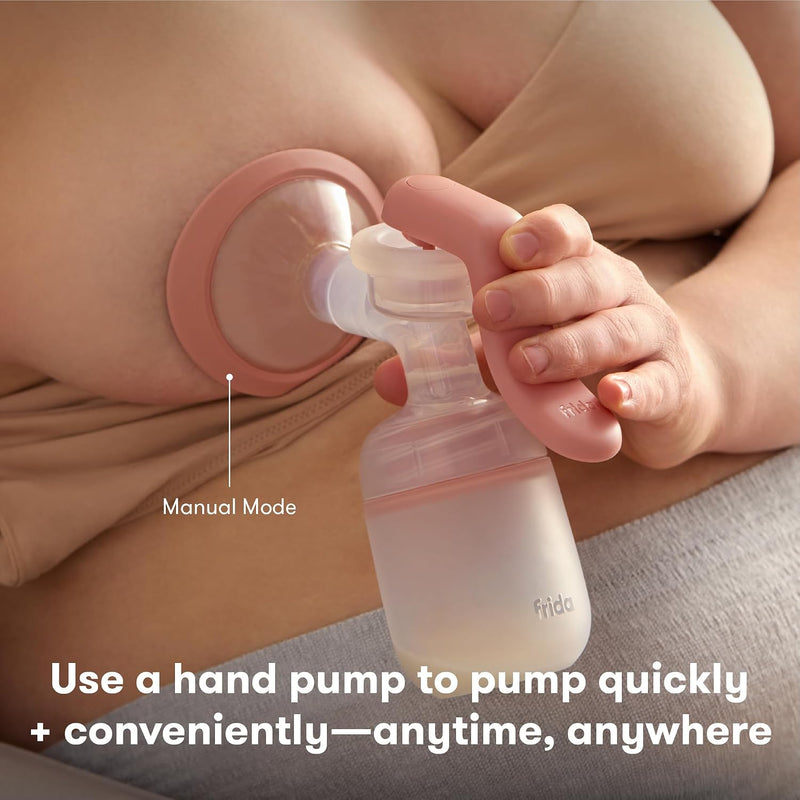Frida Mom 2-in-1 Breast Pump, Manual Hand & Hands-Free Suction Cup | Dual-Mode Wireless Milk Collector, Ergonomic Handle, SoftFeel Flange for Breastfeeding Comfort
