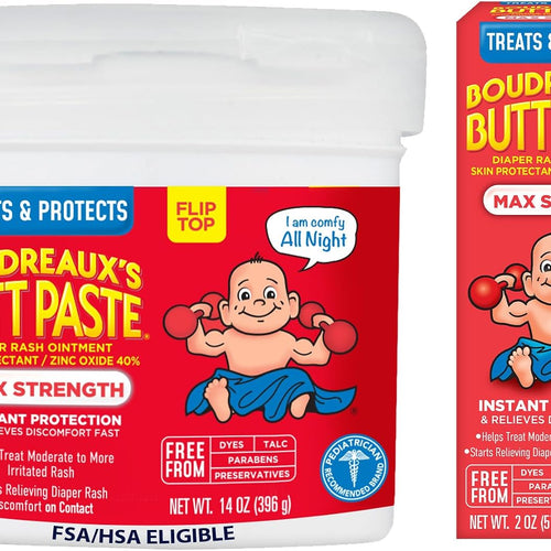 Boudreaux’s Butt Paste Maximum Strength Diaper Rash Cream, 2oz & 14oz | Diaper Cream for Baby, Ointment With Zinc Oxide, Fast Relief, Overnight Protection, Moderate to Irritated Diaper Rash
