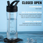 OLDLEY 20oz Kids Water Bottle with Straw, BPA-Free Tritan Water Bottle for School, Leakproof Clear Water Bottle with One Click Open, Measurement Scale, Cup Holder Friendly for Boys Girls,Clear