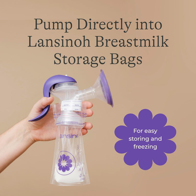 Lansinoh Manual Breast Pump, Breast Feeding Hand Pump with Comfortable Flange, Includes 5oz Baby Bottle with Slow Flow Nipple, Breastfeeding Essentials