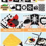 Tummy Time Toys, High Contrast Baby Book with Mirror & Teether for Newborn | Black and White Baby Toys for infant 0-6-12 Months, Visual Stimulation Soft Sensory Books, Baby Boy Girl Shower Gift