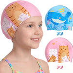 Aegend Kids Swim Cap 2 Pack, Silicone Waterproof Swim Cap for Kids Age 3-15 | Comfortable Swimming Cap for Girls Boys Toddlers Youth, Fits Long & Short Hair, Durable Cap for Swim Lessons Pool