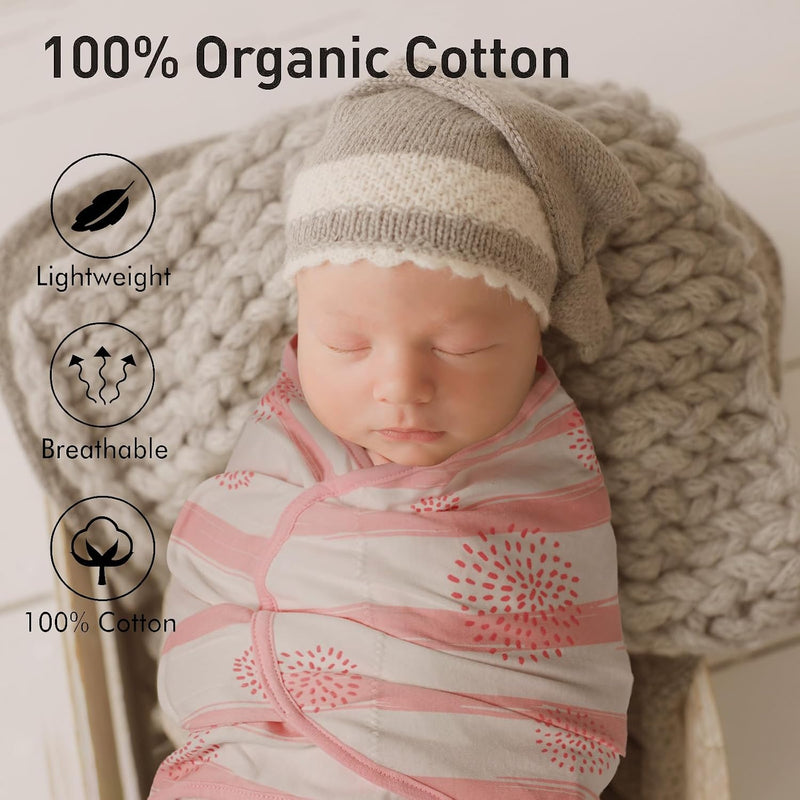 GLLQUEN BABY Swaddles for Newborns 0-3 Months, Adjustable & Easy Fastener | 3-Pack, Baby Girl Swaddles Organic Cotton Womb-Like Nursery Swaddling Blanket reduces startle reflex, Soft & Skin-Friendly