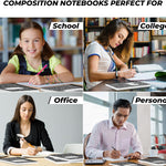 Rosmonde College Ruled Composition Notebooks 5 Pack, 200 Pages (100 Sheets), 9-3/4" x 7-1/2", White & Black Marble Composition Book, Hard Cover, Sturdy Sewn Binding, School, College & Office Supplies