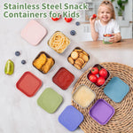 SANEXC 6 Oz Stainless Steel Snack Containers for Kids - 6 Pack Metal Food Containers with Lids Silicone Easy Open 100% Leak Proof BPA Free Reusable Baby Lunch Box for Daycare Travel and Office