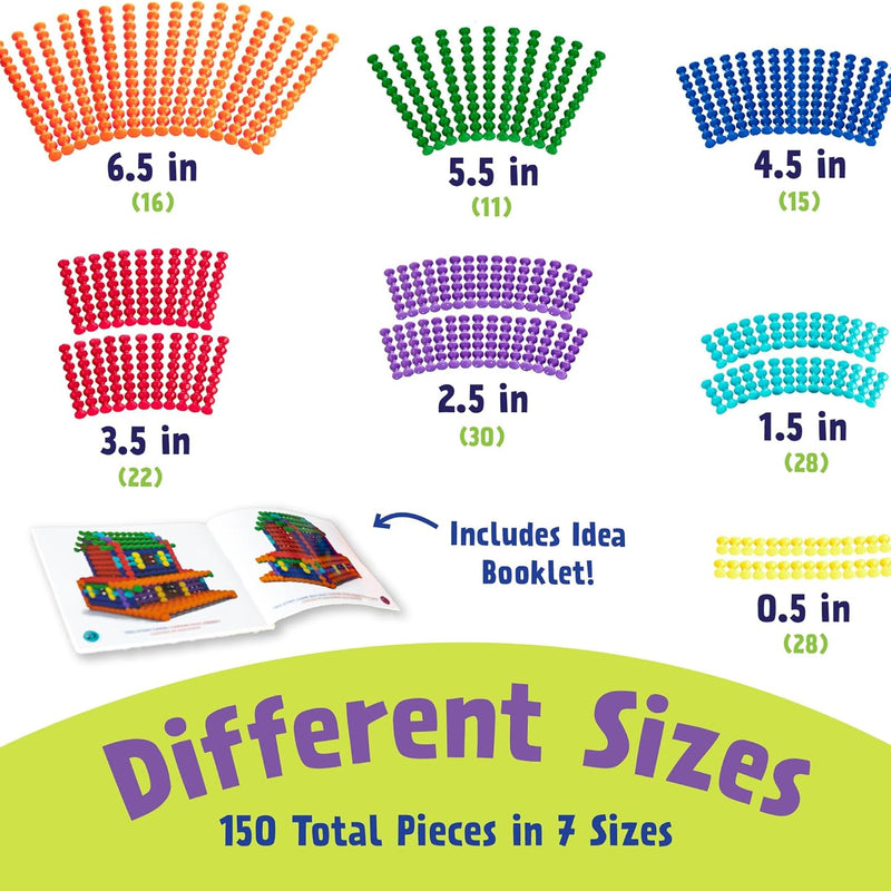 Playstix construction toy set for kids 4 and up, 150 pieces, color-coded building sticks for STEM and classroom use, easy to learn and play