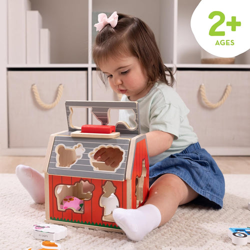 Melissa & Doug Take-Along Wooden Toy Barn with Farm Animals & Pop-Up Roof, Preschool Learning Toys