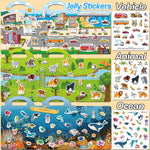 iGetooy 6 Sets Reusable Sticker Book for Toddlers 1-3, Jelly Sticker Books for Toddlers 2-4 Years, Toddler Travel Toys for Kids 2 3 4 Year Old Girls Boys