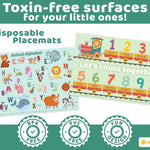Bright Seed Disposable Placemats for Baby & Toddlers, Learning Mat- Animal1 | 40 Disposable Placemats, ABC, Numbers & Animal Learning, Perfect for Restaurants & Travel, Helps Keep Tables Clean