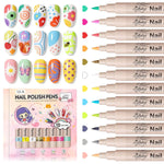 12 Colors Nail Art Pens Set, 3D Nail Polish Pens, Quick-Drying Acrylic Paint Markers, 0.7mm Dotting Painting Liner Brush for DIY Nail Design, Home & Salon Manicure Tools