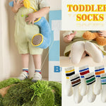 Toddler Grip Socks with Non-Slip Unisex Baby Stripe Crew Cotton Socks | Retro Seamless Ankle Socks for Girls Boys 6 Pairs