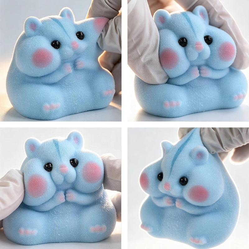 Handmade Taba Squishy Hamster Toy, Cute Squishy Hamster Fidget Toy, Realistic Hamster Toy, Soft Silicone Mochi Furry Toy, Stress Relief Gift for Adults & Kids, Sensory Anxiety Plushie (Blue)