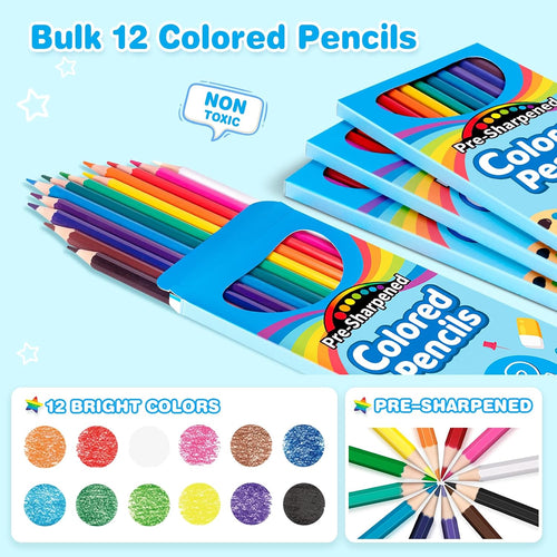 V-Opitos 168 Count Colored Pencils for Kids, 14 Pack Bulk Colored Pencils, 12 Colors Pre-Sharpened Coloring Pencils, Teacher Supplies, Classroom Prizes, Back to School Supplies, Kids Party Favors