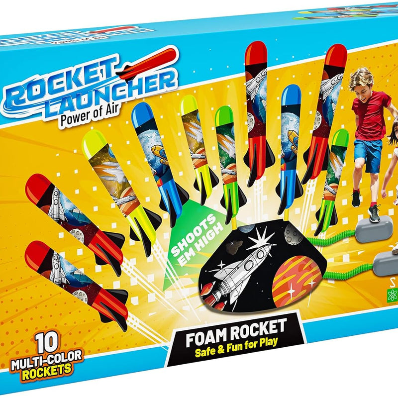 Otoseth Toys Rocket Launcher for Kids - Adjustable Launch Stand, 8 Multi-Color Foam Rockets, Age 3+