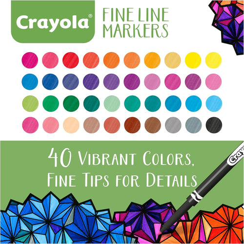 Crayola Fine Line Markers for Adults (40ct), Skinny Marker Set for Adult Coloring Books, Gift for Teens, Aesthetic Art Supplies, Stress Relief Activity