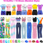 BARWA 30 PCS Doll Clothes and Accessories Casual Sport Sweet Outfits Pajamas Top and Pants Shorts High Heel Flat Shoes for 11.5 Inch Girl Doll